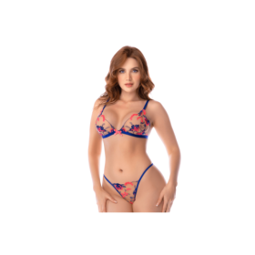 Ensemble lingerie bleu et rose brodé avec lignes épurées – Mapalé